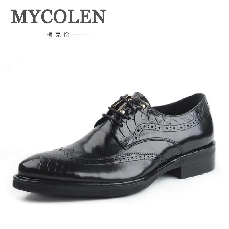 

MYCOLEN Genuine Leather Bullock Men Flats Shoes British Style Men Oxfords Brand Business Fashion Designer Dress Shoes For Men