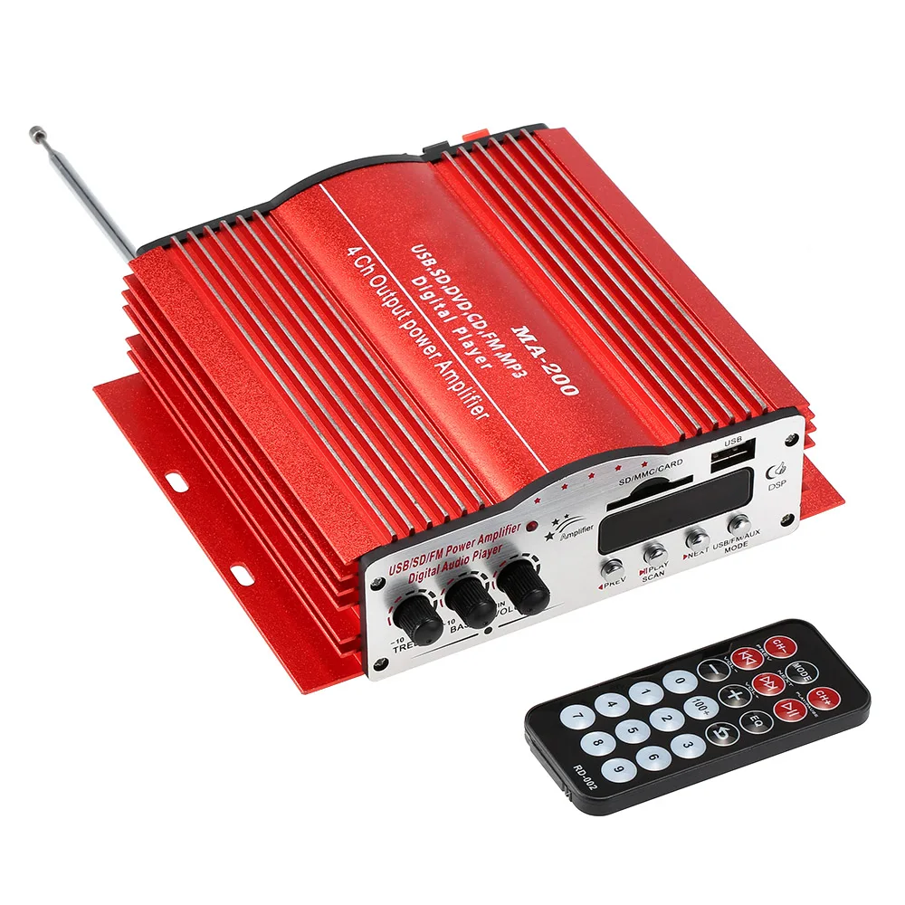 MA200 4 канала HiFi аудио стерео усилитель сабвуфер автомобильный MP3 динамик USB SD FM