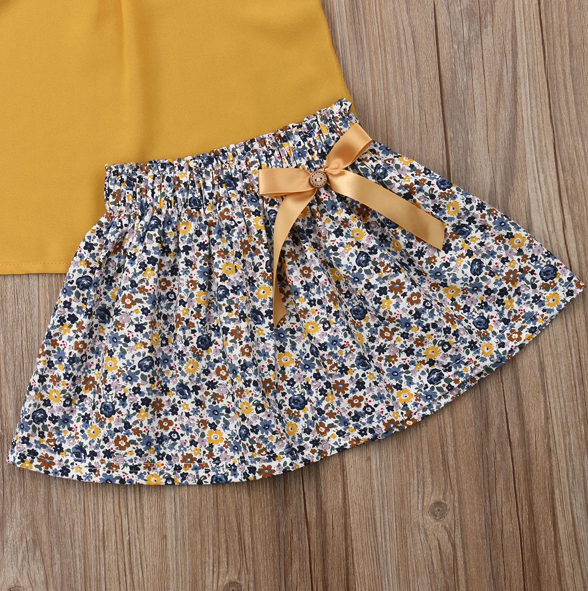 Летняя одежда для маленьких девочек топы с оборками и рукавами-крылышками юбка-пачка с цветочным принтом комплекты одежды из 2 предметов