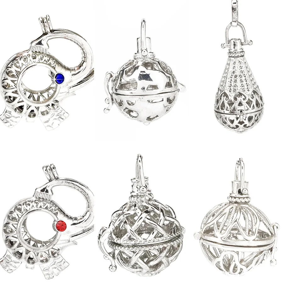 1pc Silver Flower Elephant Woven Ball Lava Rock Aroma Pendant Essential Oil Diffuser Boho Locket | Украшения и аксессуары