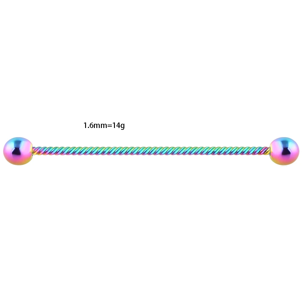 JUNLOPWY 14 г Радуга Промышленные Штанги Пирсинг хряща уха серьги-гантели ювелирные изделия для тела Tragus Caritlage 38 мм Длинные уха Бар