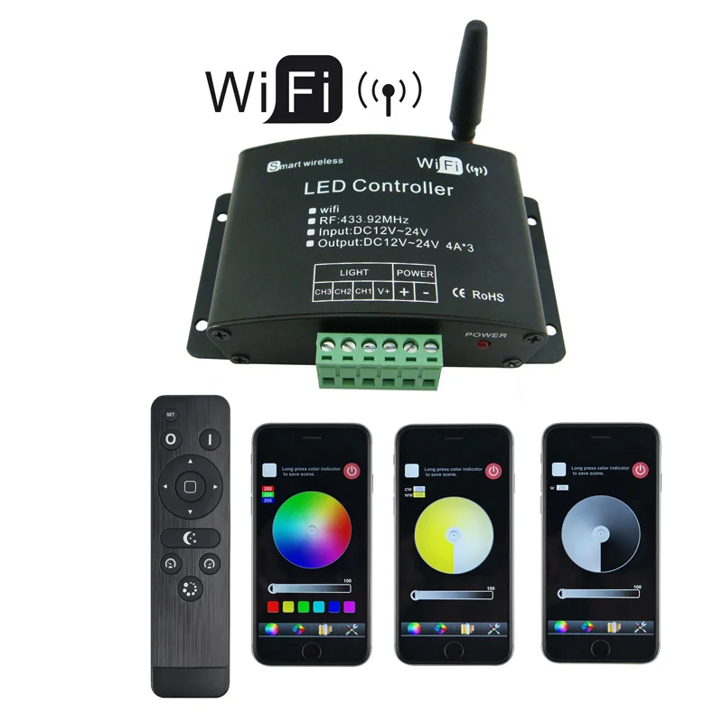 Touch Wifi RGB LED Controller 12V 24V 12A App Android RF Wireless Wifi Dimmer Controller for RGB CT Single Color LED Strip Light