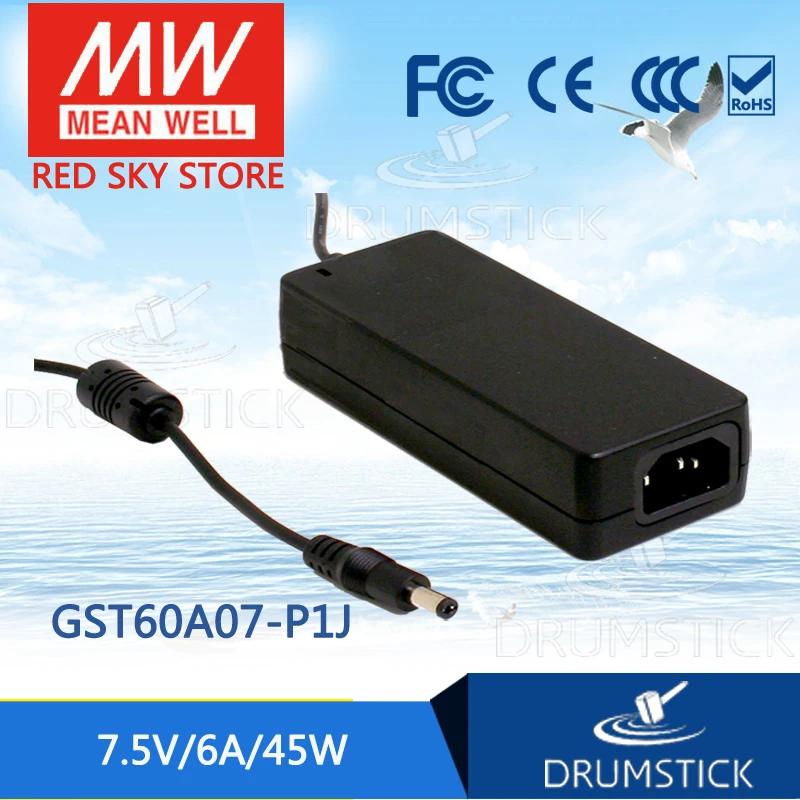 

MEAN WELL GST60A07-P1J 7.5V 6A meanwell GST60A 7.5V 45W AC-DC High Reliability Industrial Adaptor