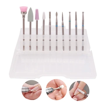 

10Pcs/set Diamond Nail Drill Bit Milling Cutter Electric Nail Rotary Files Burr Manicure Machine Accessory Cuticle Clean Tools