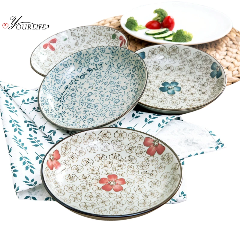 

OYOURLIFE 1pc Creative Japanese Style Ceramic Breakfast Plate Beef Dishes Dessert Dish Fruit Snack Cake Plate Kitchen Tableware