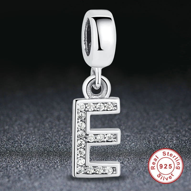 ELESHE 100% 925 Sterling Silver Letter E Crystal Charms Fit Original Bracelets Necklaces Authentic Jewelry Accessories