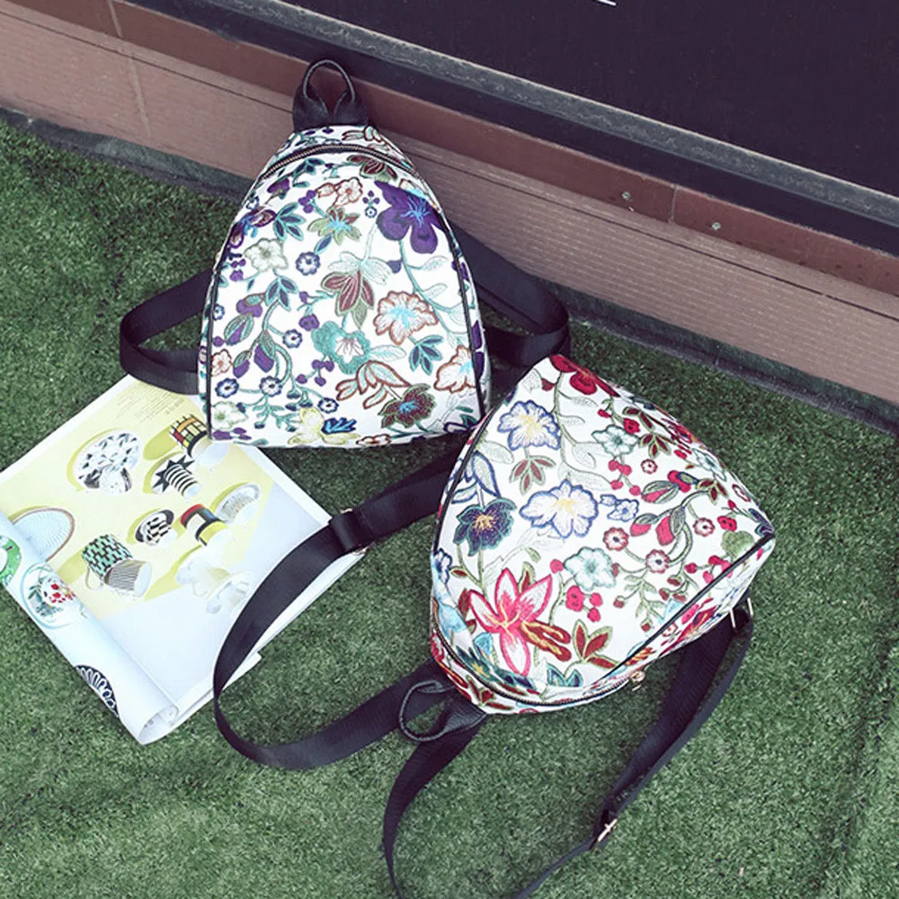 Женский винтажный вышитый этнический холщовый рюкзак дорожный рюкзак с цветочным орнаментом, сшитая сумка-ведро T624