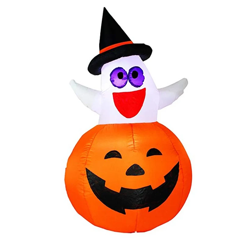 Inflatable Pumpkin with Ghost 140cm High Halloween on for Party Outdoor Yard Funny Decoration | Тематическая одежда и