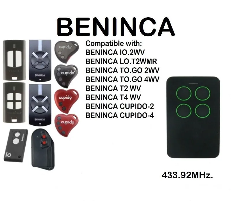 

BENINCA TO.GO 2WV, TO.GO 4WV Compatible Remote Control Rolling code 433.92MHz