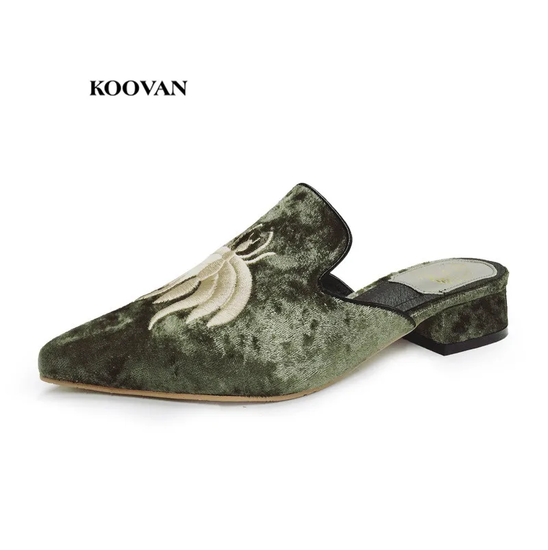

Koovan Women Slippers 2018 New Embroidery Flannel Women's Sandals Summer Shoes New Rough With Slippers Women Flowers