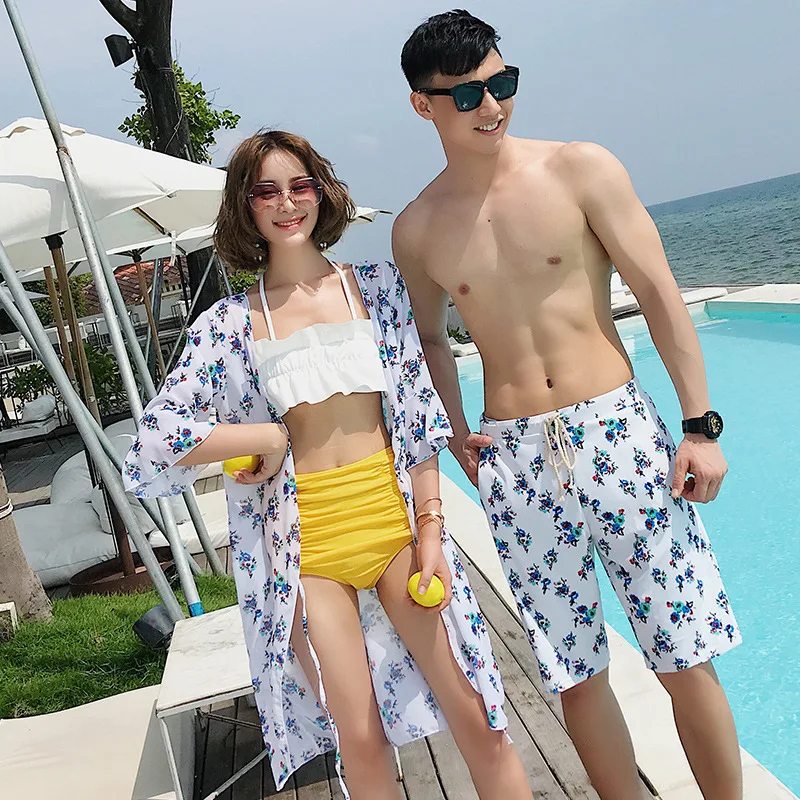 

Swimming Suit For Women 2019 Swimsuits Summer Surf Swimwear Korean Beach Suits Bikini Set Men Couple Print Polyester FMZXG