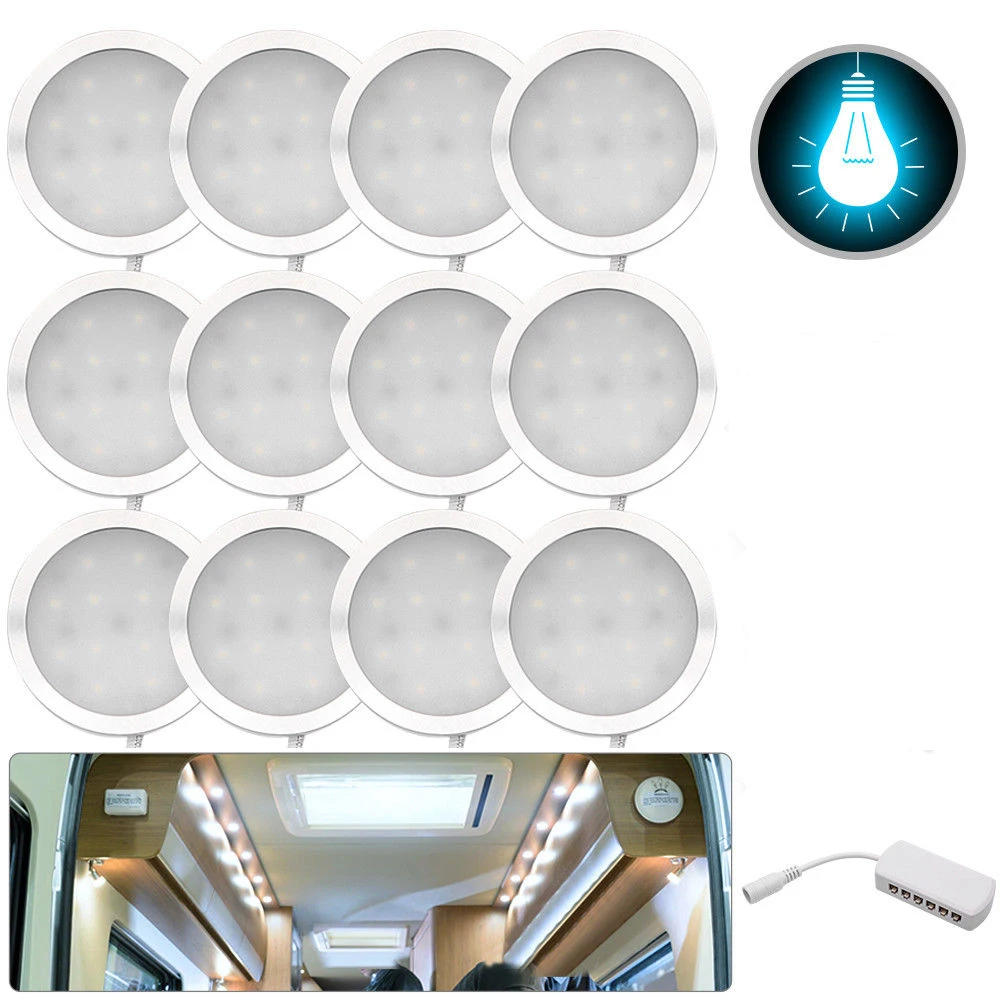 12x 12V Interior White LED Spot Roof Light 6500K For T4 T5 Camper Van Caravan Motorhome Car White Light 2.5W Reading Lamp