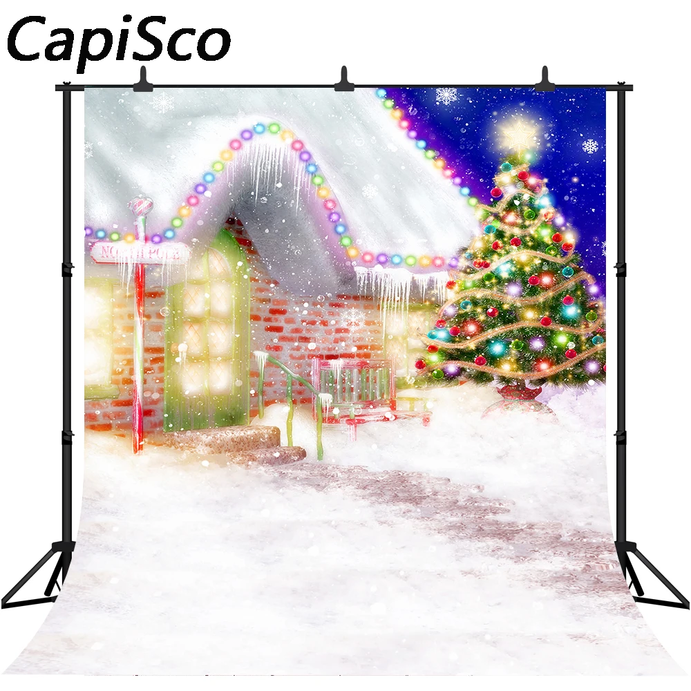 

Фоны для фотостудии Рождественская елка зима снег маленький дом Дети Мультфильм фотография фон студия реквизит