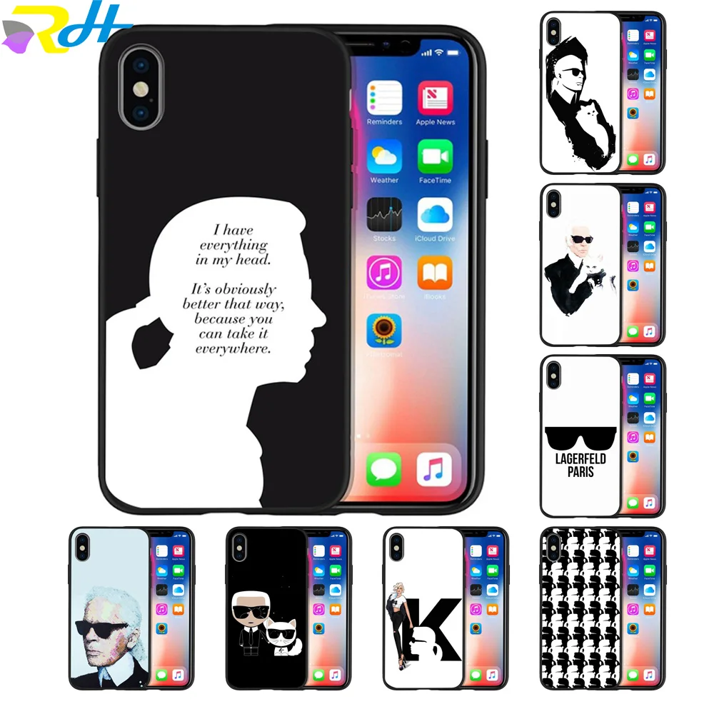 

Phone Case Fashion Karl Lagerfeld For iPhone Xr Xs Max Case for iPhone 5G 5S SE 6 6s 7 8 Plus Black TPU Soft silicone Cover