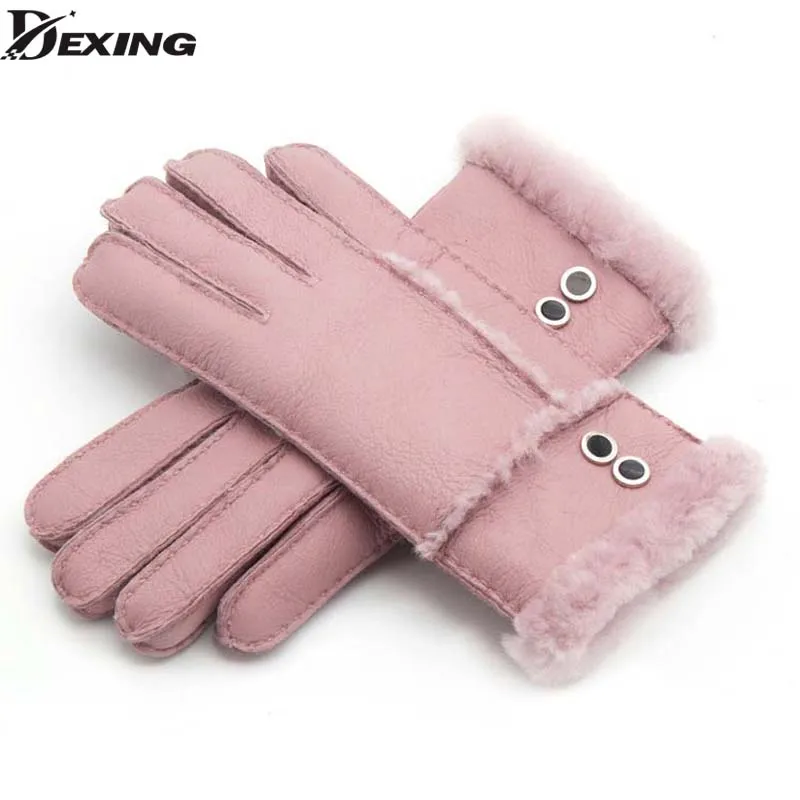

Warm winter 2018 gloves manual brand fashion Double buckle mittens women winter Female sheepskin fur women leather gloves
