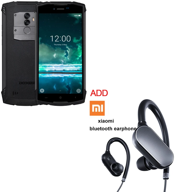 DOOGEE S55 5.5 inch 18:9 IP68 waterproof Smartphone MTK6750T 5500mAh 4GB 64GB 13.0 MP Mobile phone Android 8.0 BAK battery - Цвет: BLAck add earphone