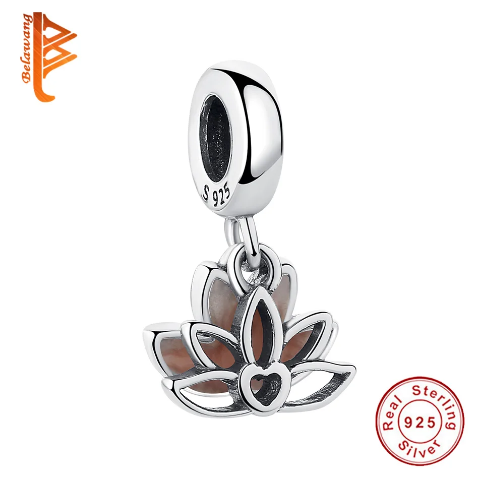 

BELAWANG Real 100% 925 Sterling Silver Elegant Blooming Lotus Fine Flower Cage Pendant fit Chain Necklace jewelry