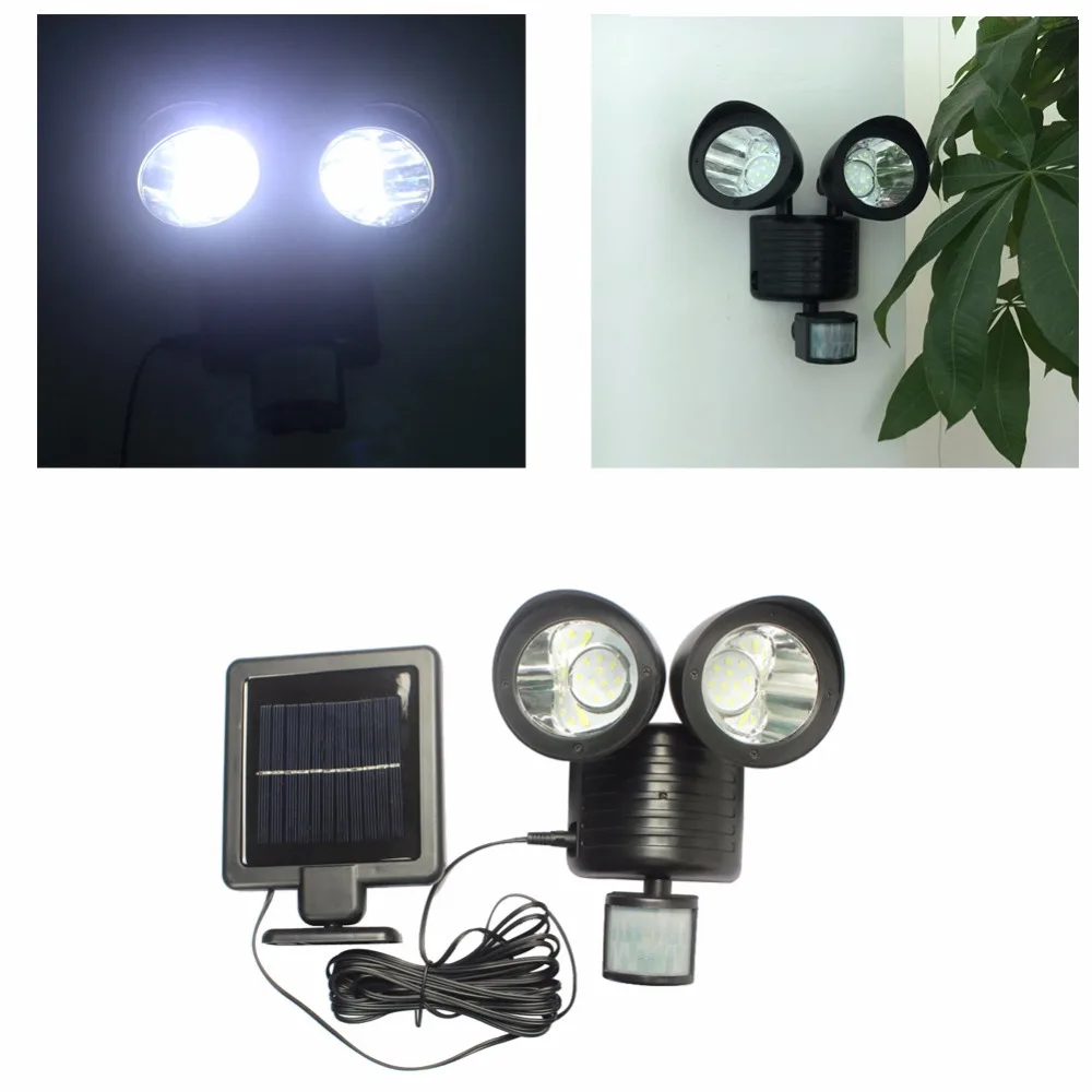 22 LED Solar Powered LED Spotlight Adjustable Double Head ...