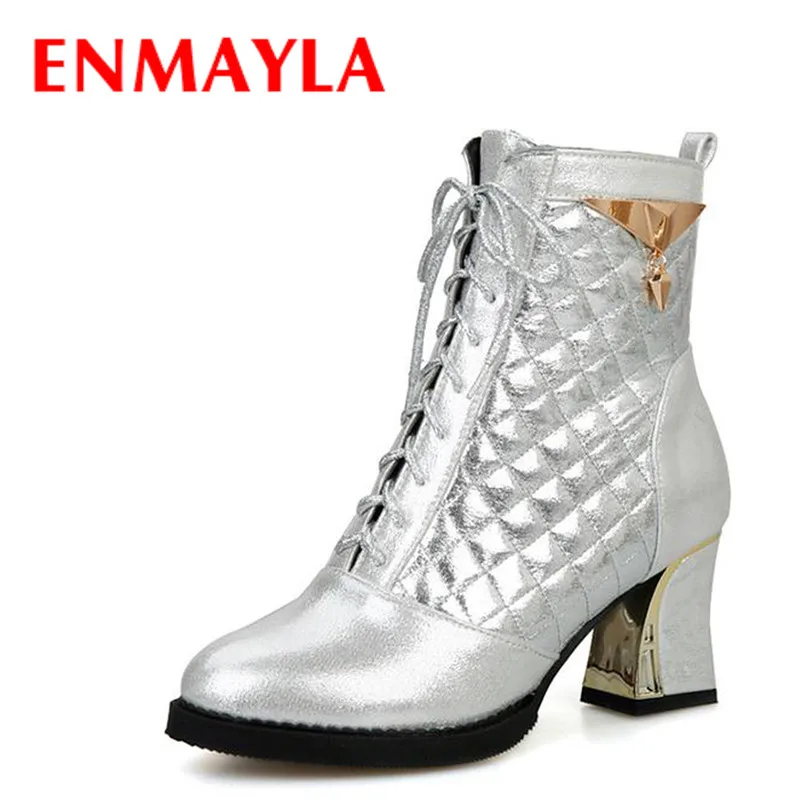 

Winter boots for women New arrive lace up elegant round toe fashion high heels platform Women boots Metal decoration sale
