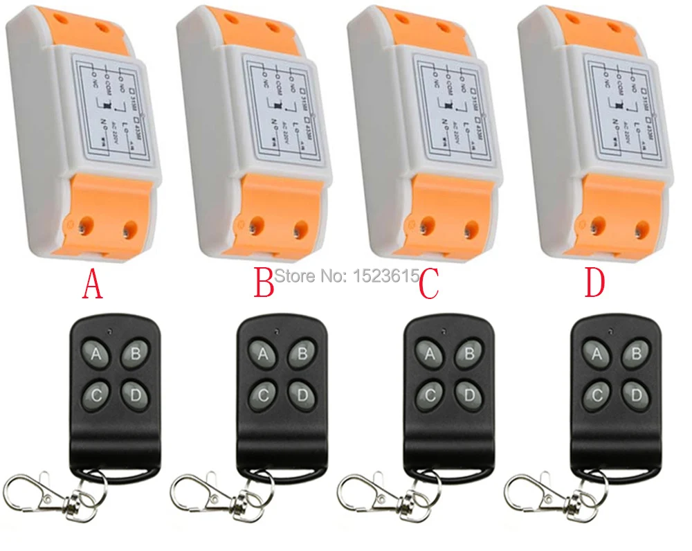 

NEW AC220V 1CH Wireless Remote Control System 4 transmitter and 4 receiver universal gate remote control /radio receiver