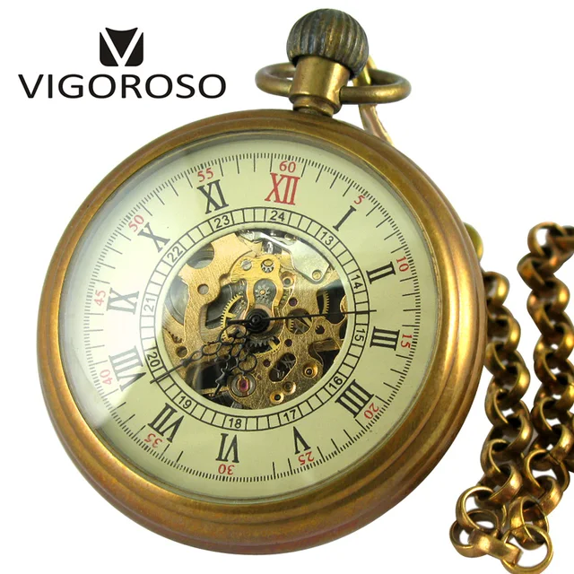 VIGOROSO Collectible Gifts Antique Old Copper Wind up Mechanical Pocket Watch FO VIGOROSO Collectible Gifts Antique Old Copper Wind up Mechanical Pocket Watch FO