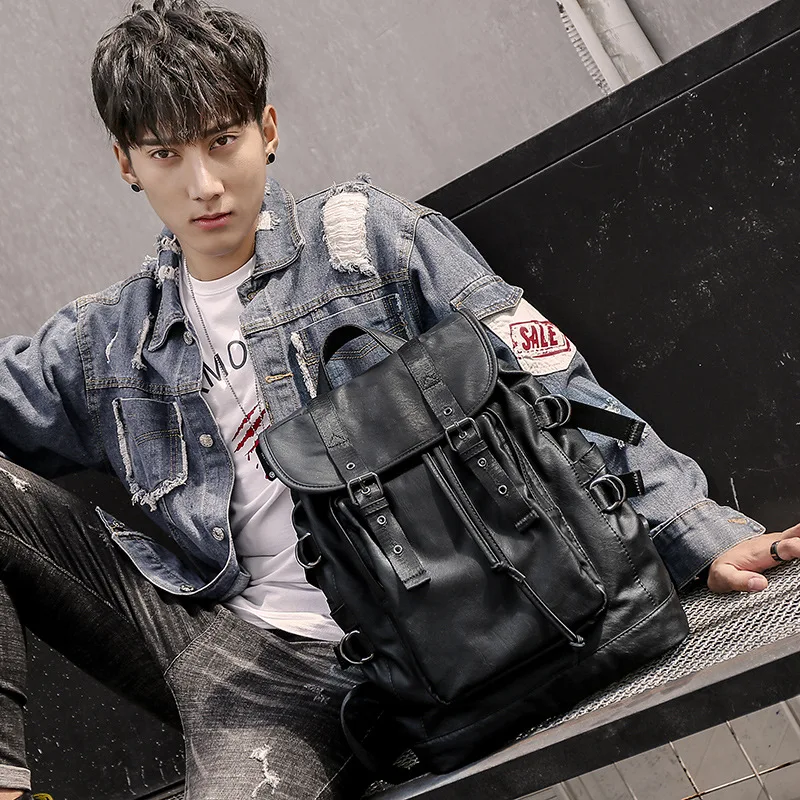 

Men's Leather Shoulder Bag Korean Edition Fashion Backpack Student Bag