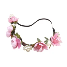 2017 NEW Flower Boho Floral Headband Garland Festival Wedding Bridal Hairband(pink)