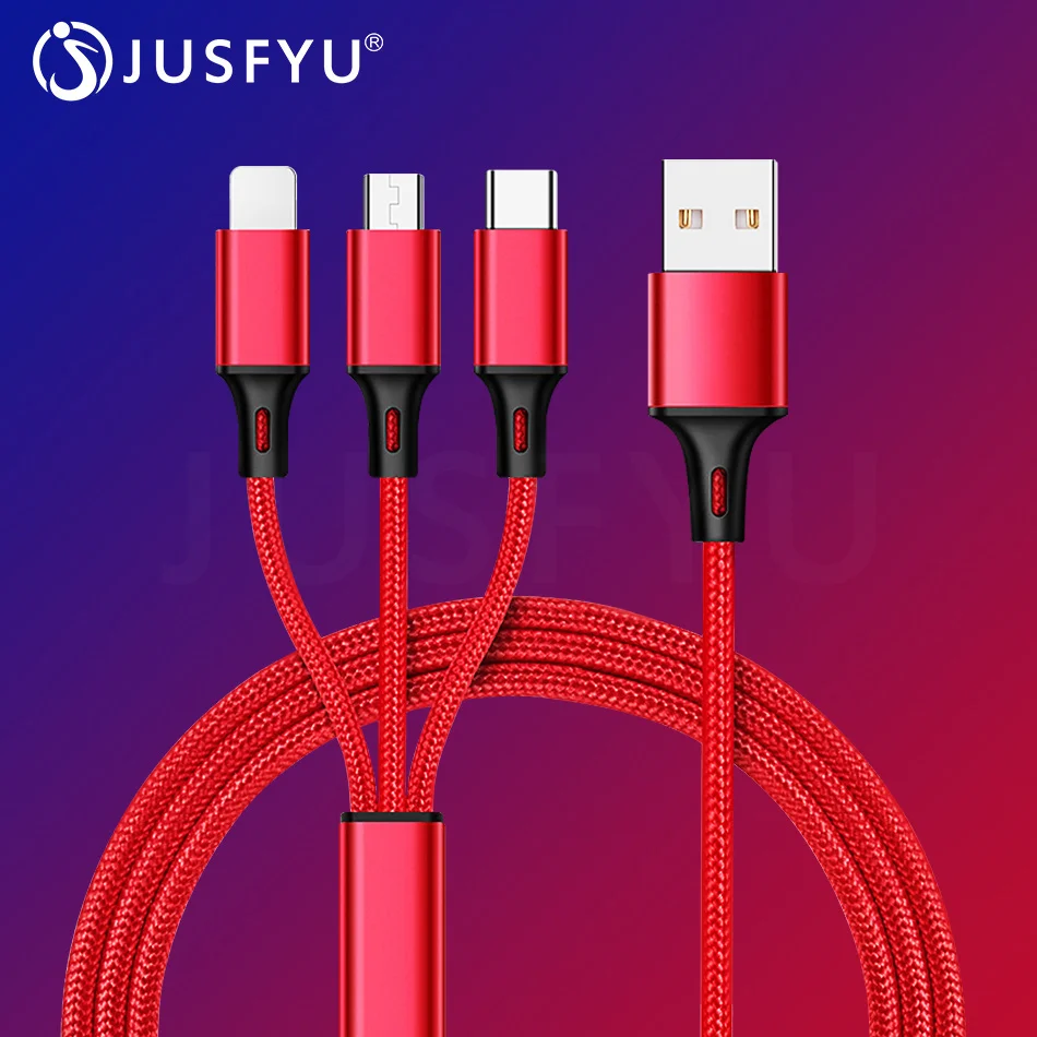 

USB Cable For iPhone XS X 8 7 6 Charging Charger 3 in 1 Micro USB Cable For Android USB TypeC Mobile Phone Cables For Samsung S9