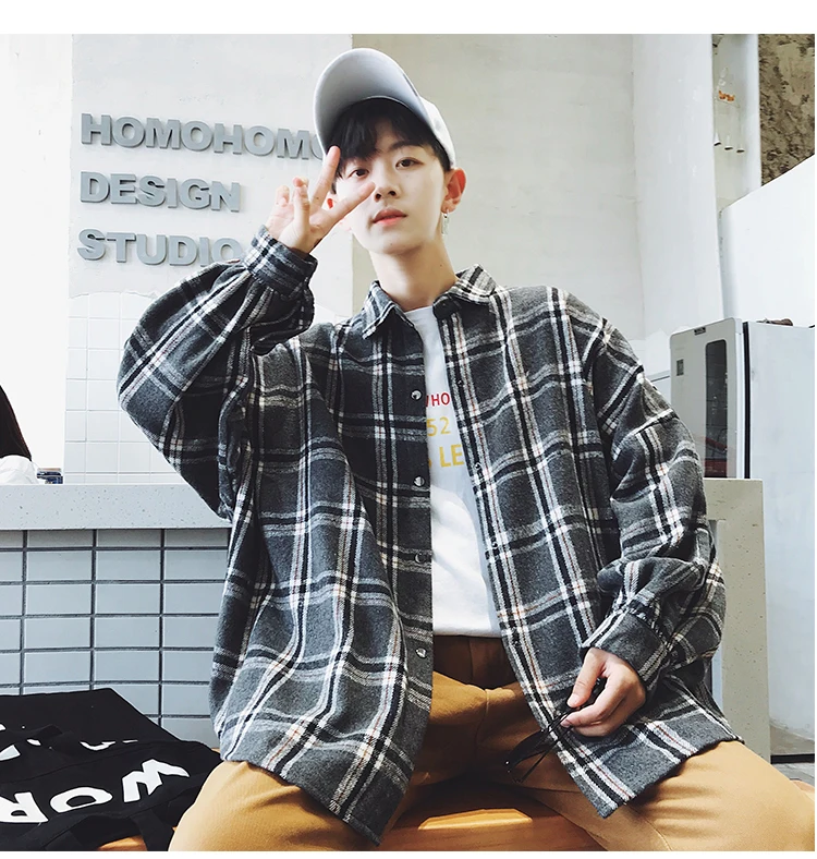 LAPPSTER Мужская рубашка в клетку с цветными блоками Харадзюку Мужская Уличная толстые рубашки с длинным рукавом Мужская винтажная корейская модная одежда