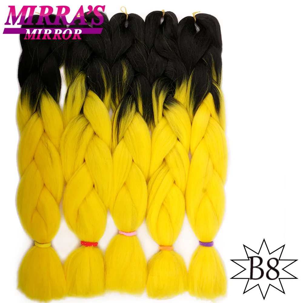 Mirra's зеркало плетение волос длинные, радужной расцветки косички синтетические крючком волосы розовый синий блонд зеленый - Цвет: T1B/613