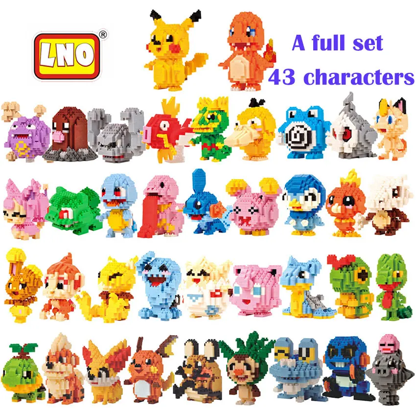

Full Set 43pcs Model Building Kits Miniblock Anime Figures Toys 3D Pikachu Blocks Charmander Model Educational Toys For Children