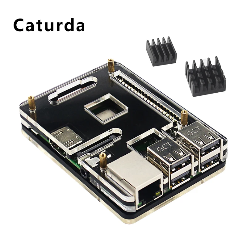 

Raspberry Pi 3B+ Acrylic Case Black&Transparent Box + Aluminum Heat Sink Cooler compatible Raspberry Pi 3 Model B 3B+ Enclosure
