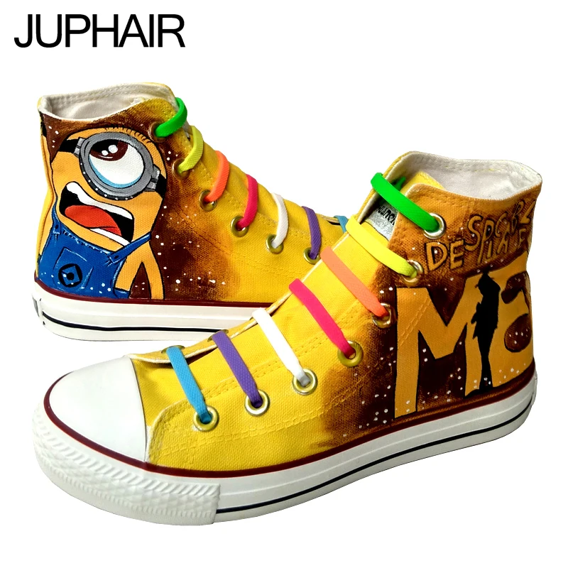 ФОТО JUP Mens WomenPainted Canvas Shoes Comfortable Casualfashion Anime Hand Painted High Anime Despicable Me Minions Gift Footwear