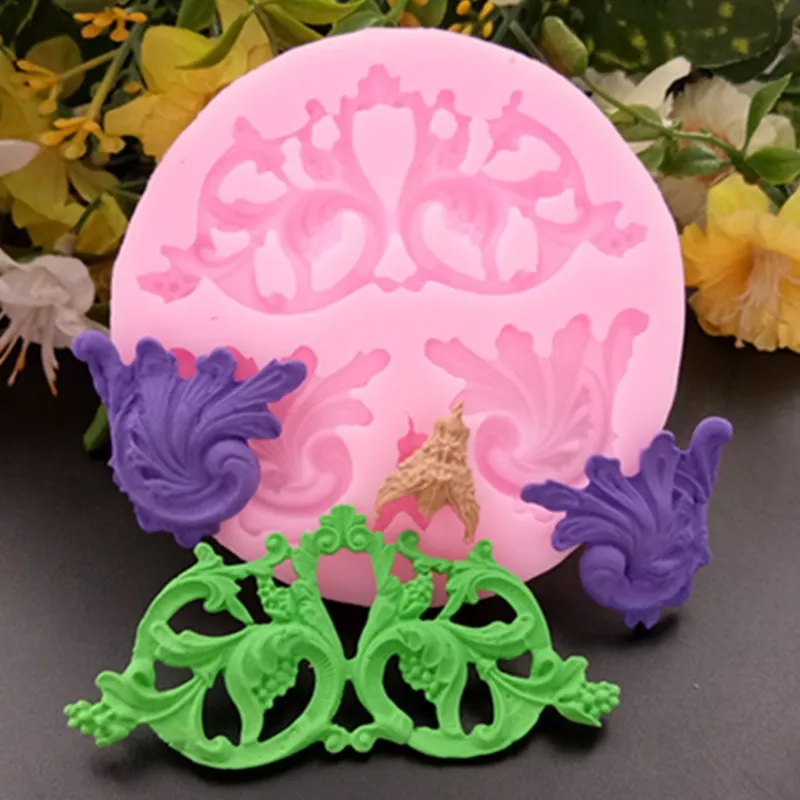 

DIY Baroque relief 3D Sugar Fondant Cake Mold Baroque Damask Chocolate Moulds Wedding Cake Decor Baking Tools Soap mold F906
