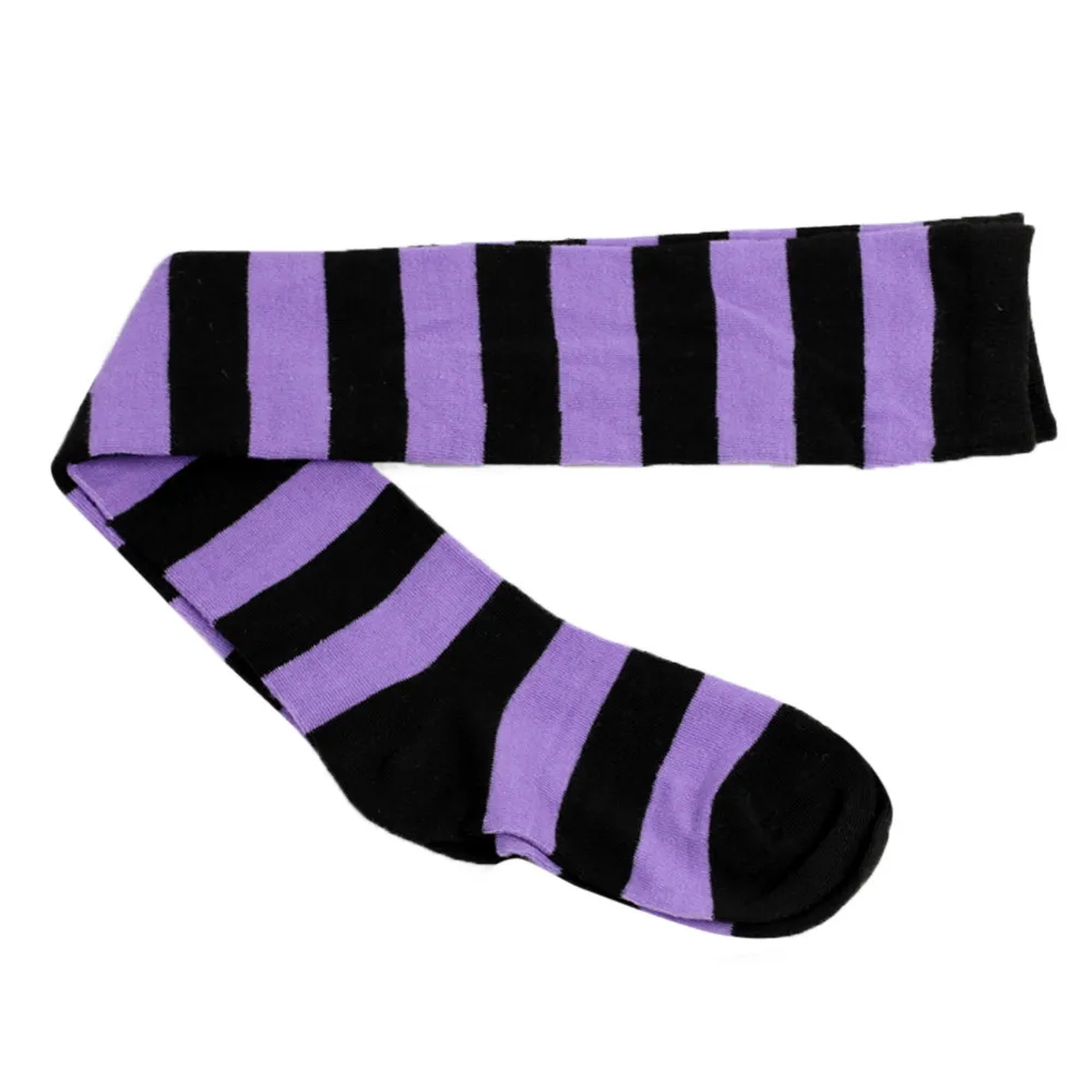 Purple Гольфы для девочек, женские сексуальные тонкие полосатые гольфы, Осенние гольфы для рождества, Хэллоуина, пасхального бала, костюма для вечеринки, гольфы - Цвет: Purple
