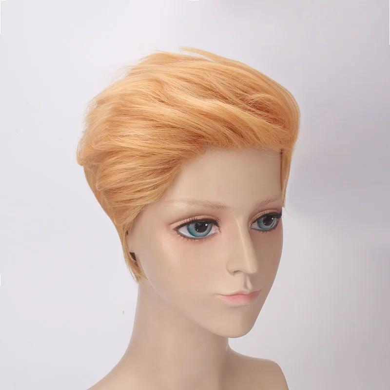 

Anime Cosplay Wig Short Golden Orange President Donald Synthetic Hair Trump Wigs For Men High Temperature Fiber