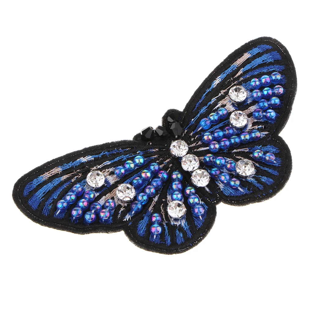 Crystal Pearl Beaded Patches Butterfly Style Clothes Embellishments Embroidery Applique Decorations for Repair/Design