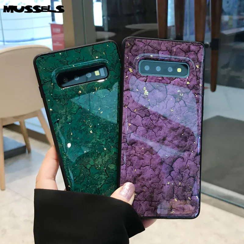 MUSSELS Sparkle Gold Foil Soft Phone Cases For Samsung Galaxy S8 S9 S10 Plus Case Retro Marble Cover Note 8 9 |
