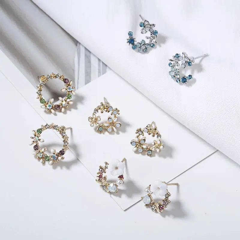 

Colorful Small Flower Wreath Circle Stud Earrings For Women Fashion Jewelry
