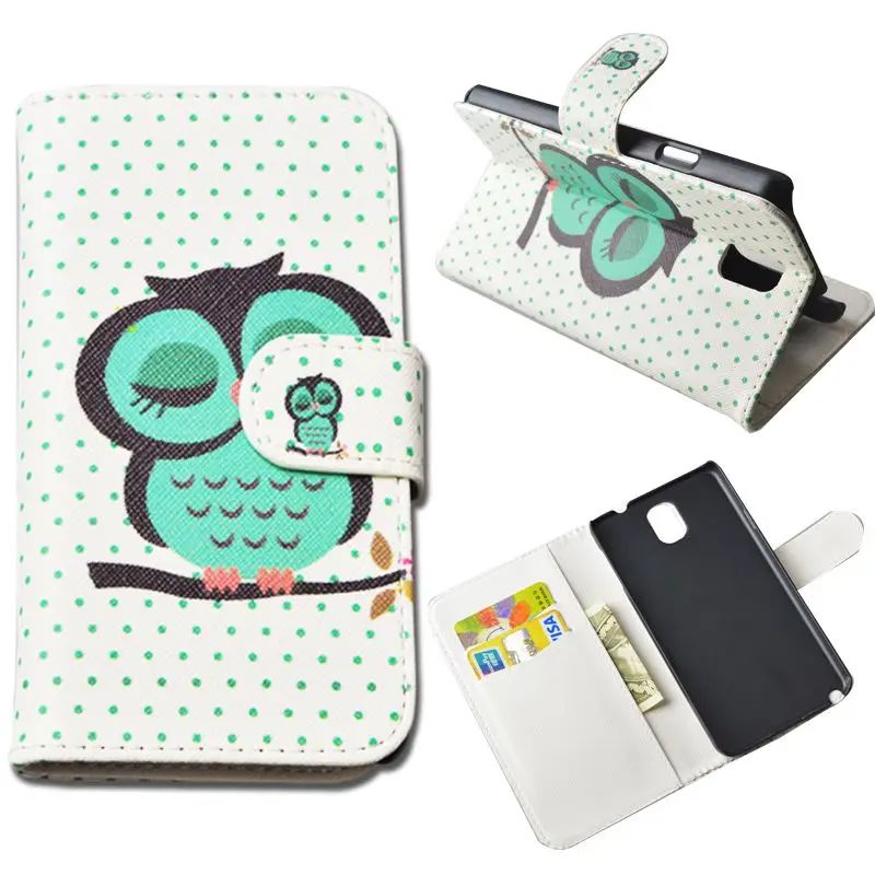 Stand Style Flip Wallet PU Leather Case For Samsung Galaxy Note 3 III N9000 Cover Cartoon Painting Pattern Hard Phone Bag |