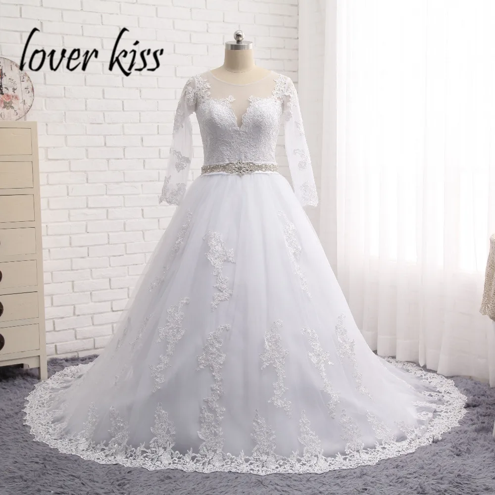 Lover Kiss vestido de novia плюс размер винтажные Свадебные платья с длинными рукавами Бальные тюлевые аппликации для свадебных платьев Robe De Mariage