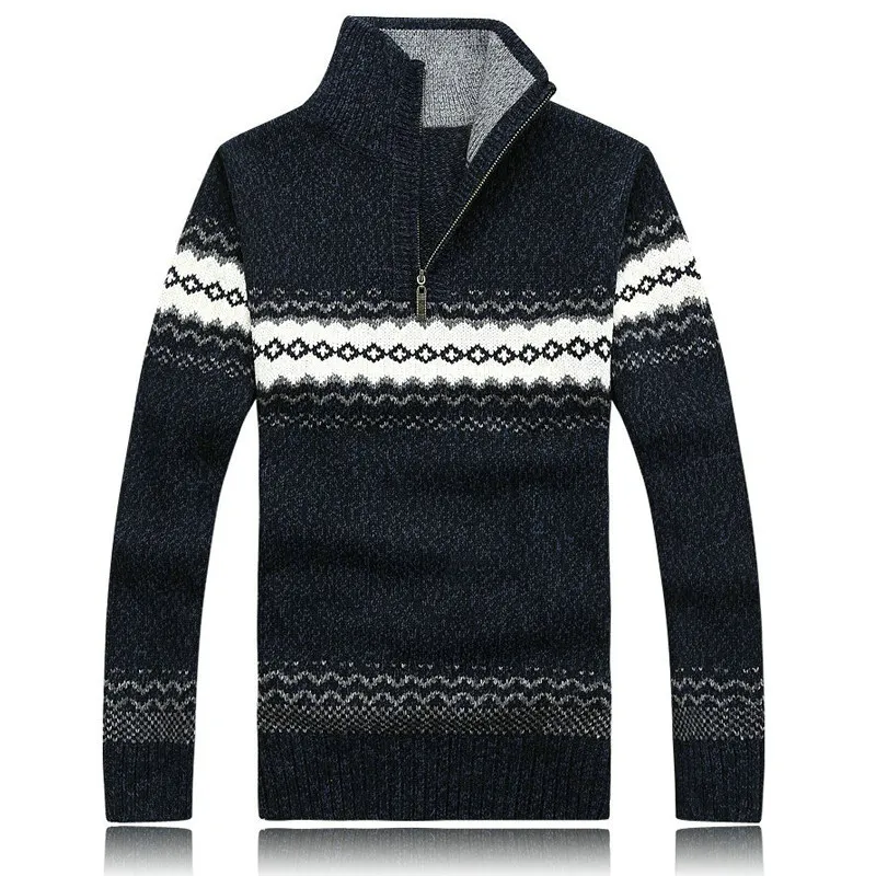 Зимняя модная мужская повседневная мужской пуловер вязаный свитер с длинным рукавом M-XXL AXP05 - Цвет: Синий