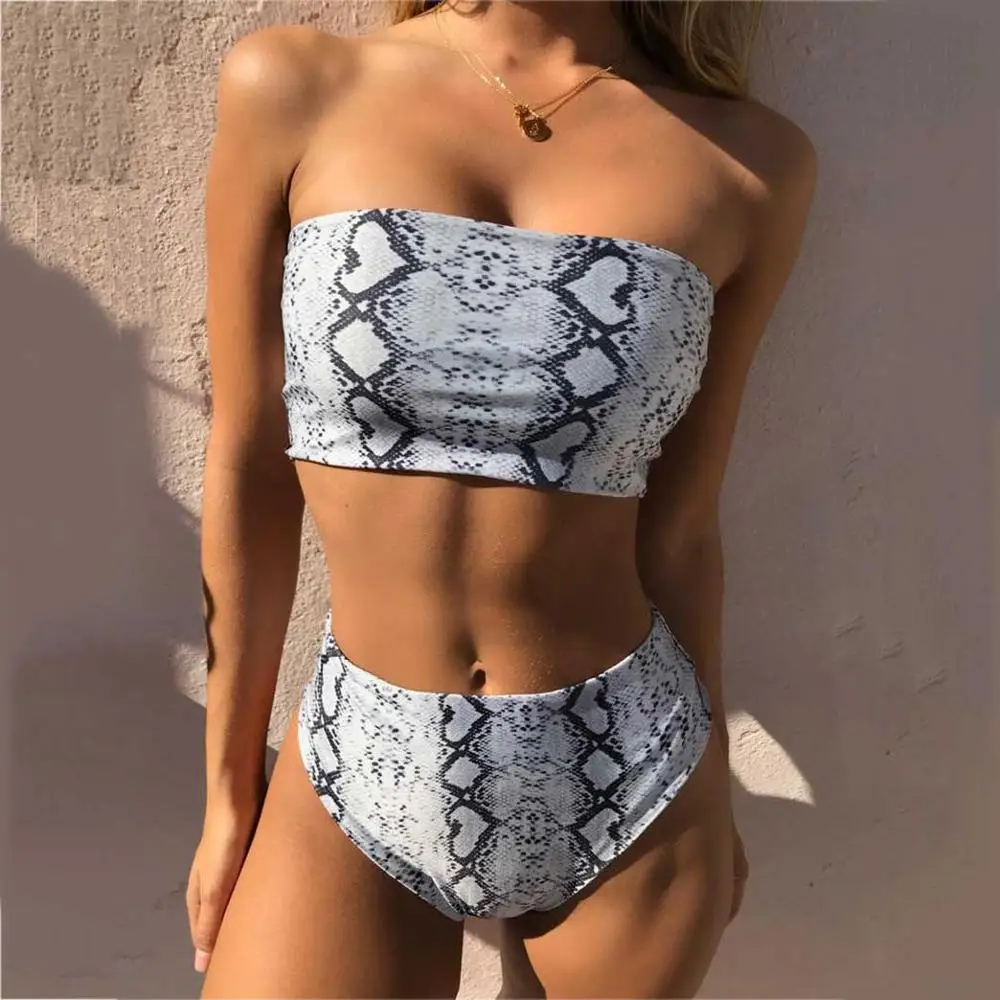 

tropical print swimsuit 2019 high waist bikini set bandeau bikini women strapless swimwear female bathing suit maillot de bain