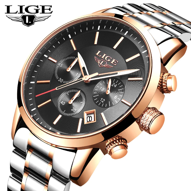 

LIGE Fashion Sport Men's Watches Stainless Steel Waterproof Wristwatch Analog Quartz Brand Luxury Men Watch Relogio Masculino