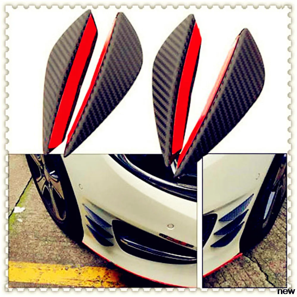 2pcs Universal Carbon Fiber Car Front Bumper Fin Splitter Spoiler Canard Valence