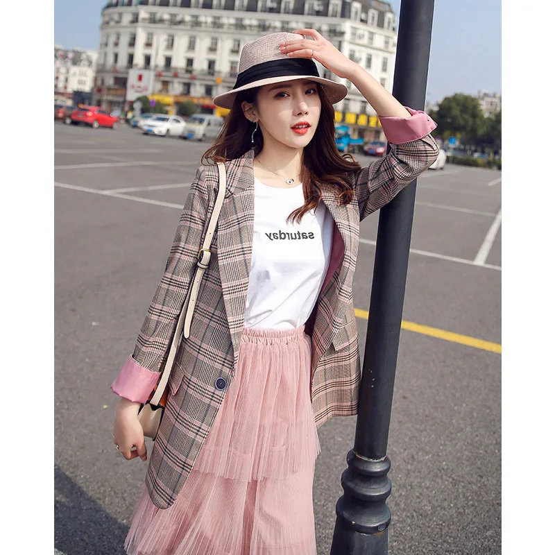 

Blazer women Korean casual wild popular plaid small suit ladies jacket 2019 summer new women's clothing