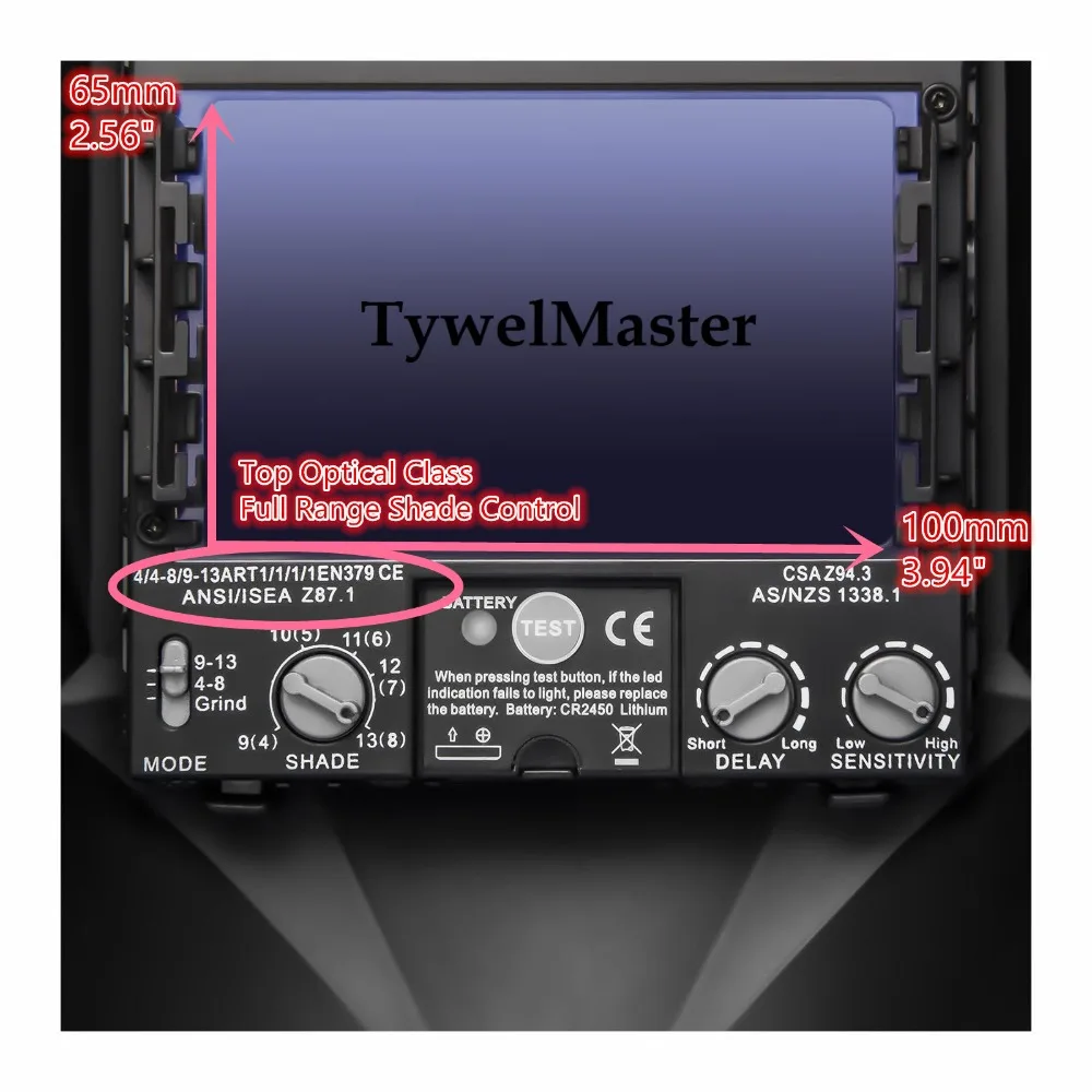 Welding Helmet 100*65mm 1111 4 Sensors Grinding DIN 3/4-13 MMA MIG/MAG TIG CE/UL/CSA/AS Cert Solar Auto Darkening Welding Mask