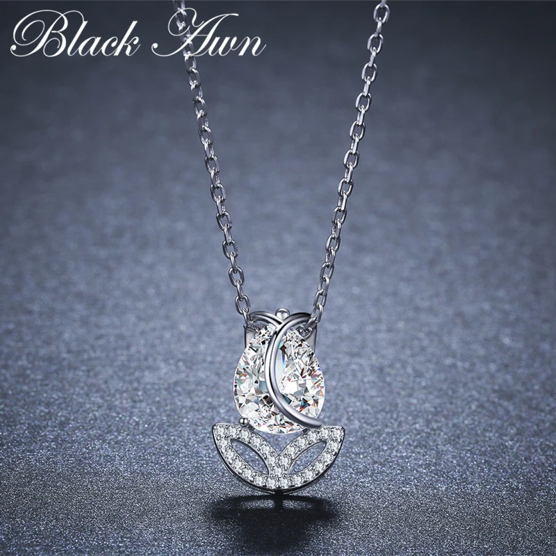 BLACK AWN New 925 Sterling Silver Jewelry Tulip Flower Elegant Necklaces Pendants Party Gift Bijoux K023