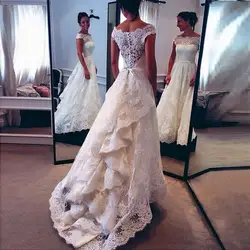 Кружевные свадебные платья 2019 A-Line свадебное платье невесты с рукавами-крылышками, с аппликацией Ruched Back vestido de novia abiti da sposa Puffy mariee