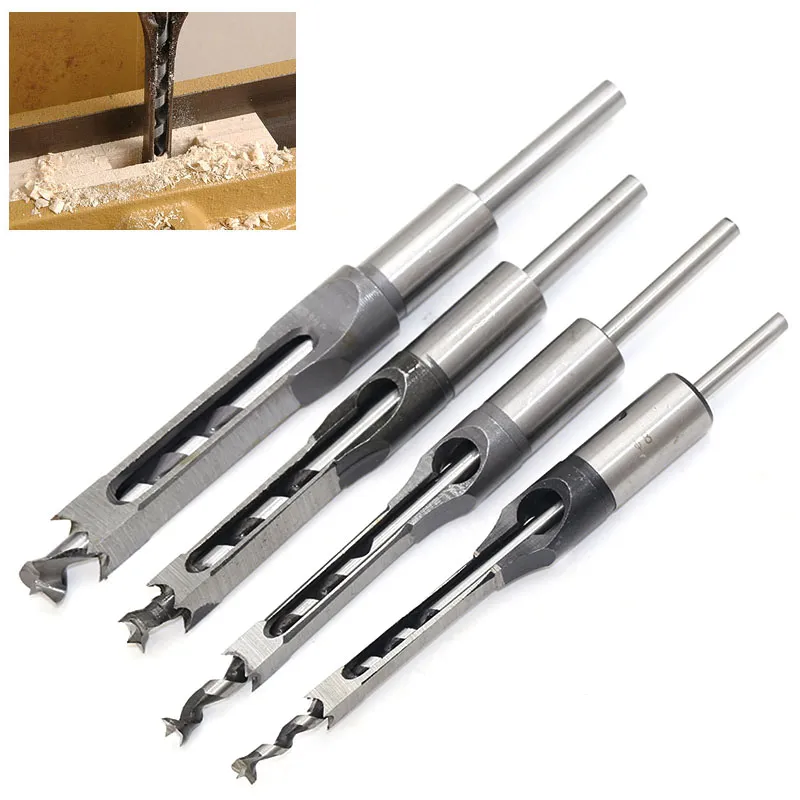 6x Square Hole Saw Auger Mortise Drill Bit Set Mortising Chisel Woodworking Tool 